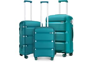 Kono Luggage Set of 3 Lightweight Suitcase Travel Hand Luggage PP Material Suitcase with 4 Spinner Wheels and TSA Lock(Turquoise Blue, 3 Piece Set(20" Cabin + 24" + 28"))