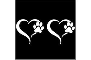 Finest Folia - Set di 2 adesivi a forma di zampa di cane e cuore, 10 x 11 cm, per auto, moto, computer portatile, mobili (K017 Bianco)