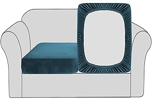 BellaHills Velvet Stretch Sofa Seat Cushion Covers - Modular Cushion Covers Furniture Protector - Elastic Bottom (2 Pieces, Deep Teal)