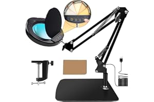 VIIWUU 15X Magnifying Glass with Light and Stand, LED Desk Lamp with Clamp, 5 Color Modes, 10 Brightness Dimmable, Hands-Free Magnifying Lamp with Dust Cover for Crafts, Hobbies, Repairs, Precision Work