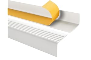 QUEST Profilo per bordi scale - Profilo angolare in PVC autoadesivo, Paraspigolo - Strisce antiscivolo per gradini - RGP 50x42mm, bianco, 90cm