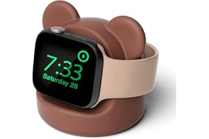 ELETIUO Ladestation Silikon Dock-Halter Kompatibel mit Apple Watch Series 8/Ultra/SE2/7/6/SE/5/4/3/2/1 (49/45/44/42/41/40/38mm), Bear iWatch Ladestation, Unterstützt Nachttischmodus, Braun