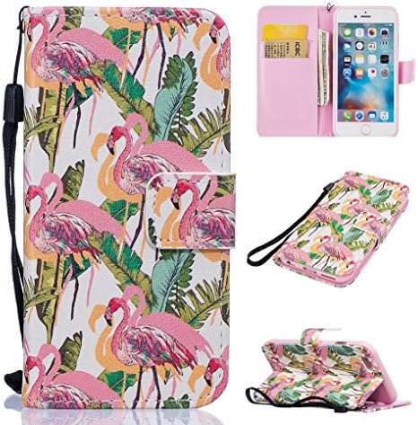 Yidaxing iPhone 6 PLUS/6S PLUS Wallet Case, Premium PU Leather Flip Cover Colorful Pattern Design Shockproof Case with Hand Strap and Card Holder for iPhone 6 PLUS/6S PLUS, Flamingo