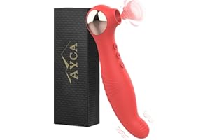 AYCA 2 en 1 Ŝạtisfyęr sùcciønadør Müjèr Ŝạtisfayęr pro 5 Ṿibraḑṓr Ṃujęr Masajeador Portátil silicona suave 100% impermeable, modo de carga estenopeica 6X12 (Rojo 190.2mm)