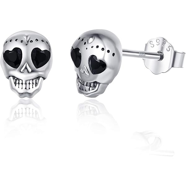 Stainless Steel Poison Symbol & Skull Stud Earrings - Gothic Biker Style, Hypoallergenic, 8mm