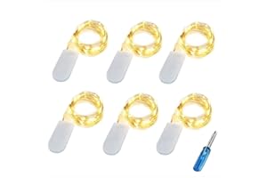 ‎BXROIU BXROIU 20er Micro LED Lichterkette mit CR2032 Batterie betrieb Auf 2 Meter Silberdraht für Party, Garten, Weihnachten, Halloween, Hochzeit, Beleuchtung Deko (Warm weiß, 6 Stück)