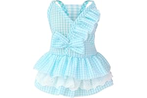 Amaone Hunde-Cheerleader-Outfit Haustier-Hundekleid aus Baumwolle, Frühling und Sommer, Haustierkleidung, Frühling, niedlich, Heimtierbedarf, Baumwolle, Pfirsichkleid, Bogenrock Stolz (Blue #2, L)