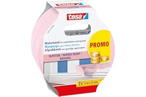 tesa Ruban de masquage - Ruban de masquage fin pour un collage précis - Convient pour les surfaces sensibles en intérieur - 2 x 25 m x 25 mm