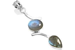 Jeweloporium 925 Sterling Argent Fait Main Pendentif for Femmes Deux Gemme Boho Argent Bijoux for Gift (99599_P)