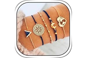 Edary Lot de 5 bracelets ajourés en or réglables avec pendentif en forme de cœur, pour femmes et filles