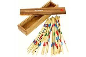 LOGICA GIOCHI Logica Jeux Art. Mikado - Jeu de Tables en Bois - Jeu De Société - Bois du Teck/Samena - Baguettes en Bamboo