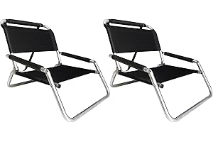 Neso Paquete de 2 sillas de Playa Resistentes al Agua, Ligeras, Correa para el Hombro y Bolsillo Deslizante: Pliegues Finos(Negra)