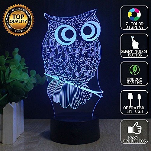 Kreatives Eule 3D LED Nachtlicht, FZAI erstaunliche optische Täuschung 7 Farben-Kind-Schlafzimmer-Tabellen-Schreibtisch-Lampen Noten-Schalter Große Geschenke