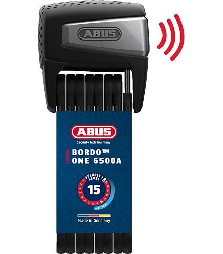 ABUS Faltschloss Bordo Alarm 6000KA SH mit Halterung – Fahrradschloss aus gehärtetem Stahl – mit 100 dB Warnton und XPlus Zylinder – ABUS-Sicherheitslevel 10 – 90 cm lang – Schwarz Sport & Freizeit