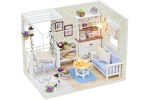 AMASAWA Casa Delle Bambole Fai da Te, Kit Casa Delle Bambole in Miniatura Fai da te Mini Camera 3D in Legno Realistica Camera Fatta a Mano Giocattolo con Mobili Luci a LED Regalo di Compleanno di Natale