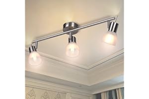 Unikcst LED Ceiling Light Rotatable 3 Way Ceiling Spotbars Kitchen Lights Fittings E14 Bedroom Spot Lights Chrome & Glass Spotlights, Incl. E14 LED Bulbs Warm White