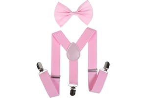NiceYnn Kids Braces Bow Tie Set, 2.5cm Elastic Adjustable 60cm Y-Back Clip-on Suspenders, Formal Classic Pre-Tied Bowties for 1-9 years olds Boys Girls Wedding Party Fancy Dress up