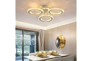 ‎VETRULUS VETRULUS LED Kristall Deckenleuchte, Moderne Kristallkronleuchter,Edelstahl Pendelleuchte für Schlafzimmer Wohnzimmer Esszimmer 3 Rings Warm White