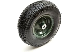 PETROLSCOOTER 13 Inch 13x5.00-6 Green Metal Wheel & Pneumatic Tyre 4 Ply With Offset Hub & Wheel Bearings Straight Valve Garden Trolley Cart