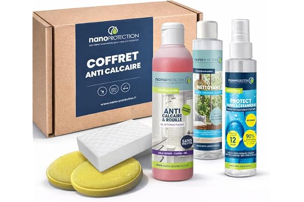 NANOPROTECTION - Coffret Traitement Anti Calcaire pour Paroi de Douche et Salle de Bain | Nettoyant et Protection Puissant | Anti-gouttes | Verre - Lavabo - Carrelage