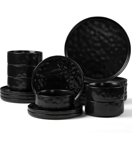 Set Di Stoviglie TheTerra 12 Pezzi In Gres Fatto A Mano – Piatti E Ciotole Smaltati, Sicuri Per Microonde E Forno, Resistenti E Impilabili - 3