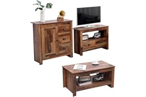 CFDZ Wooden Living Room 3 Pieces Set (Coffee Table + Corner TV Unit + 1 Door 3 Drawers Sideboard) Storage Unit Cabient for Living Room Furniture Set