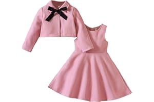JiAmy Girls Dresses with Cardigan Sets Toddler Long Sleeve Coat A-line Dress Fall Winter Birthday Party Elegant Clothes for Girl 2-7 Years