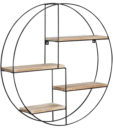 Étagère Murale Ronde 4 Tablettes Bois Et Métal Noir - Style Moderne Géométrique Intimo Living
