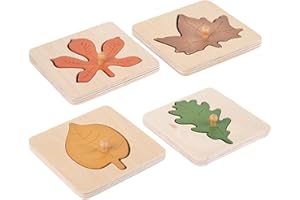 ibasenice Montessori Holzpuzzles Blätterform Kognitives Lernspielzeug Für Kinder Pädagogisches Steckpuzzle Fördert Feinmotorik Und Hand-Auge-Koordination 3.7X3.7 Zoll