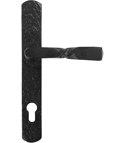Amig - Set Of 2 Door Handles For Passage Doors Mod.100PB90 - Keyhole On 90 Mm - 280 X 45 X 3,5 Mm - 8 Mm Square Spindle - For Use With Mortise Locks - Forged Model