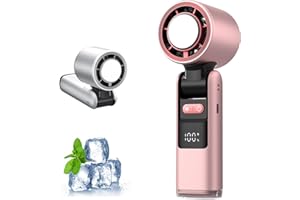 Moskado Handheld Turbo Fan with Ice Cooler, Portable High Speed Mini Fan with LED Display, 100-Speed Adjustable Foldable Cooling Fans for Travel, Office, Camping, Home - Ideal for Women & Men (Pink)