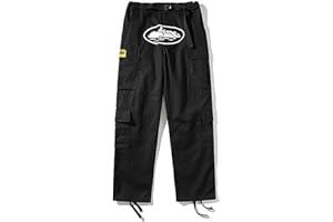 LIXQQS Pantalon Cargo Corteiz Pantalon Cargo Rétro Américain Pantalon Hip Hop pour Homme Imprimé Alcatraz À l'entrejambe avec Plusieurs Poches et Ceinture Pantalon Hip Hop Y2K
