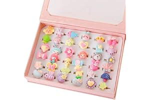 Powerking pierścionki dla dziewczynek, regulowane pierścionki z biżuterią, ustaw i baw się, pierścionki do ubierania dla dzieci i małych dziewczynek, pierścionki z syrenką/motylami/kwiatami