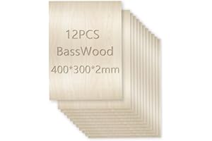 HONGLAND 12 Pack Unfinished Basswood Sheets, 400x300x2mm Plywood Thin Board for Home Decor, Arts, DIY Crafts Projects, Woodcraft Model, Painting(400 * 300 * 2mm)