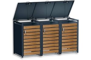 Metzler Mülltonnenbox 3er 240L 240L aus Holz und Edelstahl in Anthrazit | 3 Tonnen | wetterfest | Container | Abfallbehälter | Tonnenhaus | gartenbox | abschließbar | Gartenbox | Müllbox