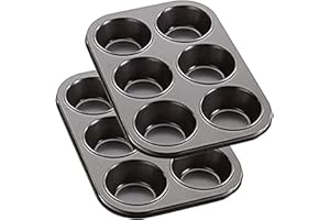 CENTURIUSCUROISTY New Brand 2 Pack Deep Sturdy Muffin Fairy Cake 6 Cup Non Stick Baking Tray Tin for Yorkshire Pudding Pies, Cupcakes, Muffin and Brownies, Carbon Steel