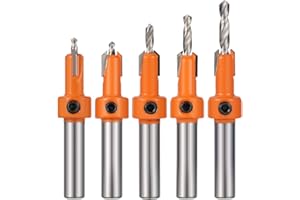 DHQH Heyu-Lotus 5 Pcs HSS Countersink Drill Bit Set, Woodworking Chamfer Screws Hole Drills Bit for Wood Drilling, Plastic, Drilling Holes