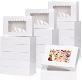 GXFCING 24 Pieces Cardboard Pastry Box, 21.5 x 14 x 2 cm Gift Box with Window for Packaging Pastry Cupcakes Cakes Biscuits Ch
