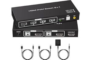 VPFET KVM Switch HDMI 2 Porte 4K 60HZ Switch KVM 2 PC 1 Monitor Commutatore Condividi 4 USB2.0 Supporta la Commutazione dei tasti e il Controllo del Cavo Esterno La Confezione Include 2 cavi USB2.0