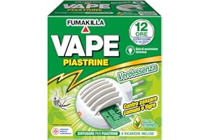 Vape, Elettroemanatore Spina Verdessenza + 6 Piastrine, Contro Zanzare Comuni e Tigre, Efficacia e Rapida Azione Abbattente, con Componenti di Origine Vegetale, Effetto Barriera fino a 12 h