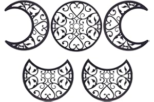 AHANDMAKER 5Pcs Moon Phase Wall Decor, Hollow Wood Moon Phase Bohemian Wall Art Decor for Living room, Moon Phase Wall Hanging, Bedroom Decor Home Wall Hanging Decor, with Heart Pattern, Black