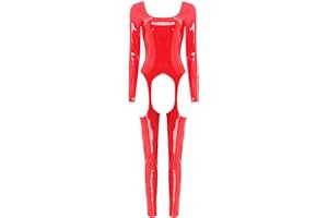 CHICTRY Womens Latex Jumpsuit Long Sleeve Hollowing Out Full Body Catsuit Bodysuit Rompers Nightclub