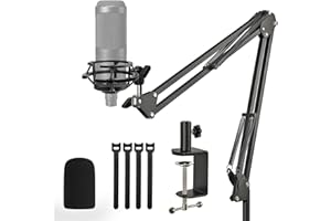 Rigych AT2020 - Brazo de micrófono ajustable, soporte de brazo de micrófono con soporte de choque, protector de espuma y bridas para AT2020 AT2020USB AT2020USB+ AT2035 Mic