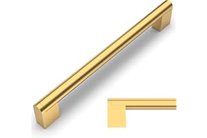 Amerdeco 10 Stück Möbelgriffe Edelstahl Golden Schrankgriffe Küchengriffe 192mm Lochabstand Schubladen Griffe Schubladengriffe Griffe für Küchenschränke Kleiderschrank 0038