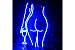 Looklight Dame Dos Enseigne LED Verre à vin Bleu Signe Neón Lady Sexy Signe Neón Chambre à Coucher Man Cave Bar Store Home Party Art Décoration Cadeaux