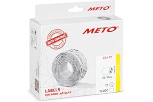 Etiquetas Meto para etiquetadoras manuales (22x12 mm, 1 línea, blanco, 12000 unidades, removibles, para Meto, Contact, Sato, Avery, Tovel, Samark, etc.)