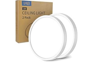 IAB 2 Pack Bathroom Lights Ceiling, 4000K LED Ceiling Light, 18W Round Ceiling Lights, IP44 Bathroom Lights 23cm, Ultra Thin Flush Mount Ceiling Light for Bedroom, Kitchen, Living Room