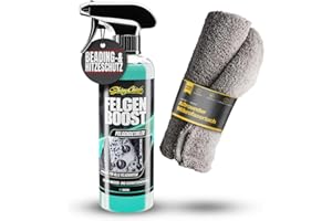 ShinyChiefs RIM BOOSTER SET - Felgen-Detailer mit extra Schutz vor Neuverschmutzung - Felgenversiegelung mit Beading und Hitzeschutz-Formel - Hochglanz und Farbauffrischung, 500ml & Microfasertuch