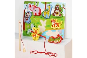 TK99SW Juego Magnético De Pesca, Cuentas De Madera Juguete Enhebrar con 8 Piezas Magnético Madera Animales, Montessori Juguetes Educativos Juegos Niños para Desarrollo para Niños Y Niñas De 2 3 4 5 Años