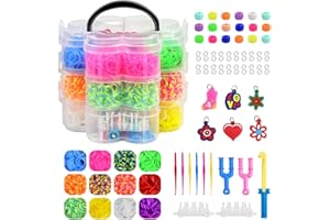 KYYGKY Bands Kit, 4500 PCS Rubber Band Bracelet Making Kit Colorful Twist Bands Friendship Elastic Bracelet Making Set Bands Starter Kits with Beads/Charm/S Clips/Hooks for Girls Boys